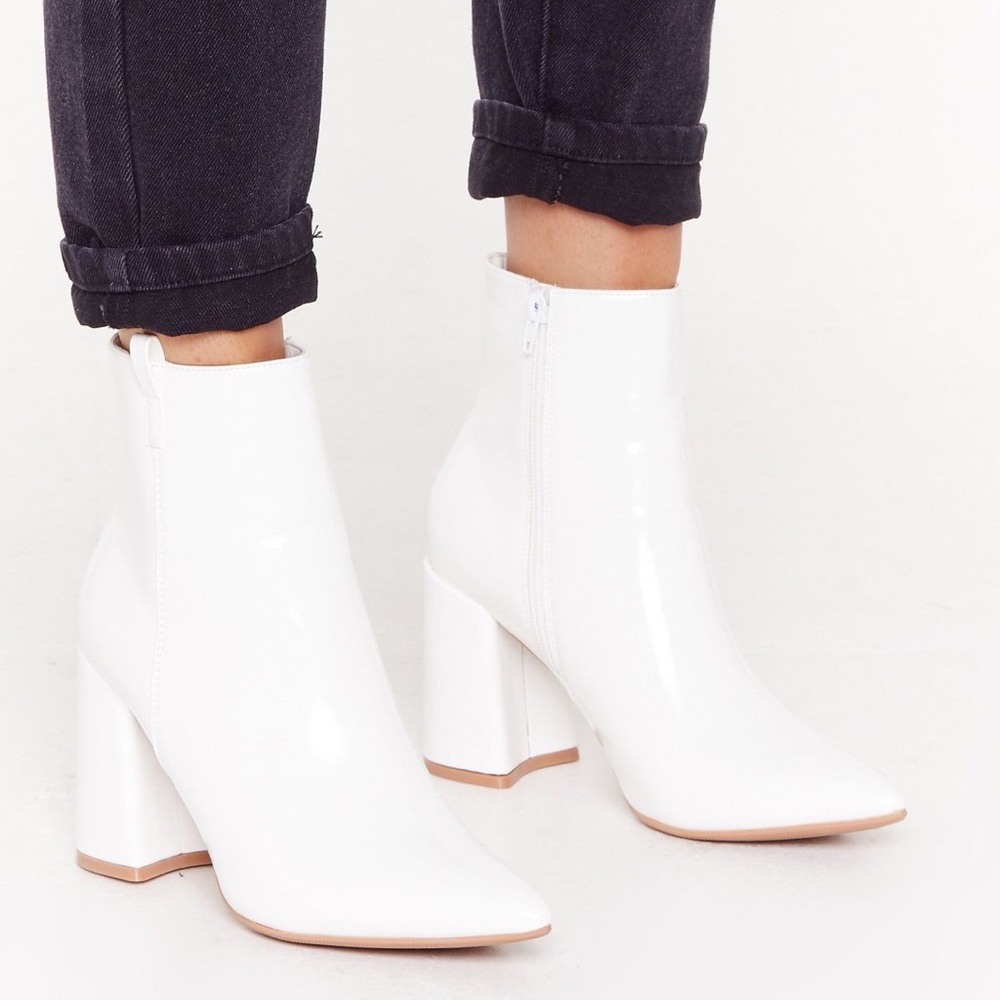 Patent Flare Heel Ankle Boots NASTY GAL